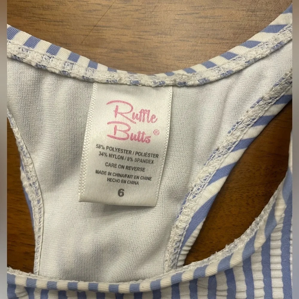 Rufflebutts Periwinkle Blue Seersucker Peplum Tankini top size 6